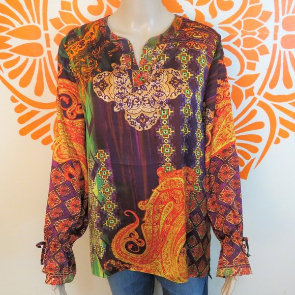 Susan Graver Tops - Susan Graver Flowy Silky Boho Blouse L